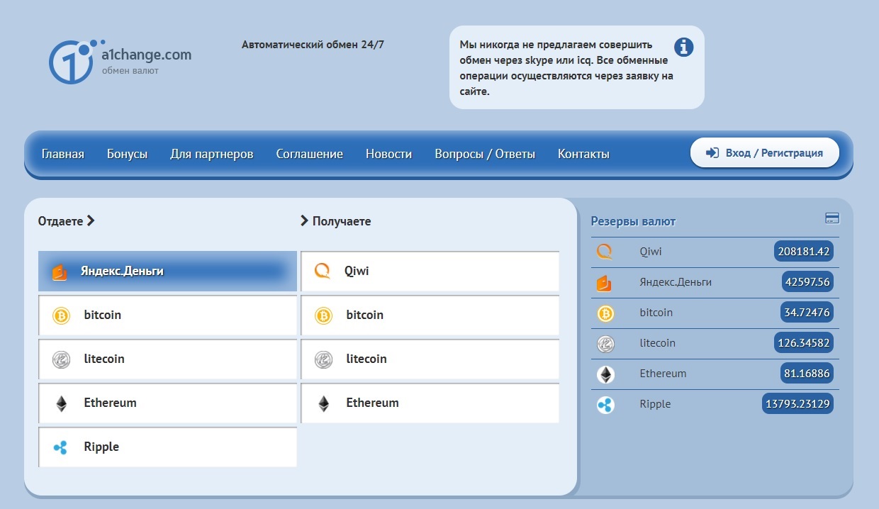 Отзывы о обменнике A1change